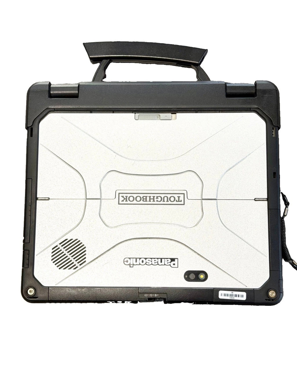 Panasonic Toughbook CF-33 Rückseite freigestellt mit Toughbook-Logo und Tragegriff – Rugged Convertible Tablet für KFZ-Diagnose ODIS V25.3 Engineering V21
