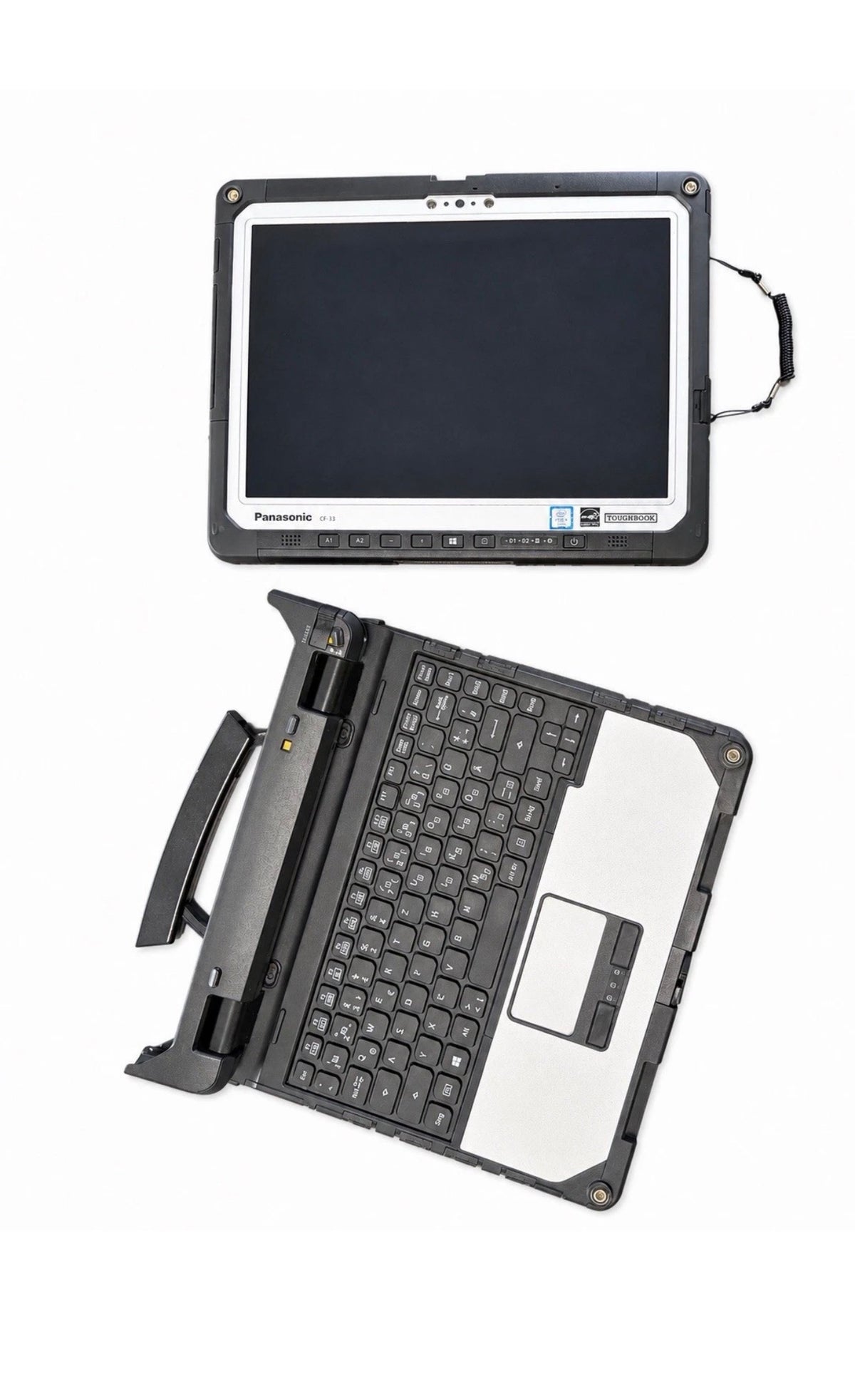 Panasonic CF-33 Toughbook als Tablet und abgedocktes Tastatur-Docking freigestellt – Convertible Rugged Diagnose-Tablet für VW Audi Seat Skoda ODIS V25.3


