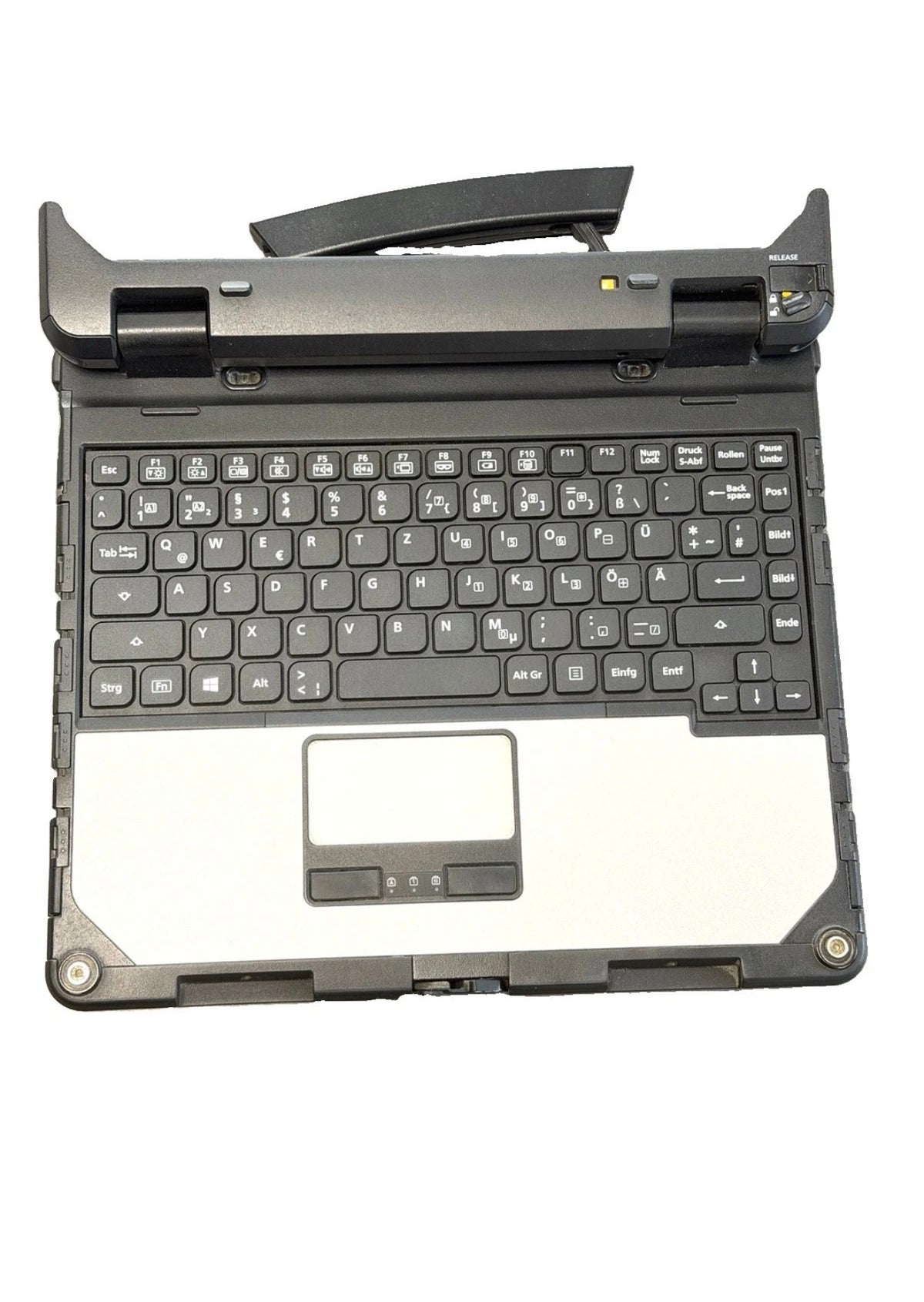 Panasonic Toughbook CF-33 Frontansicht als Tablet freigestellt mit Toughbook-Logo und Intel-Sticker – Rugged Convertible Diagnose-Tablet ODIS V25.3
