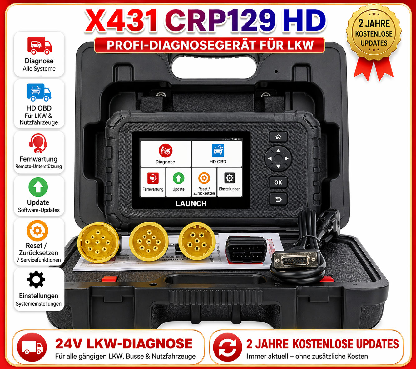 LAUNCH CRP129 HD Elite LKW-Diagnosegerät 24V OBD2 Scanner Vollsystem DPF-Reset Injektor LKW PKW