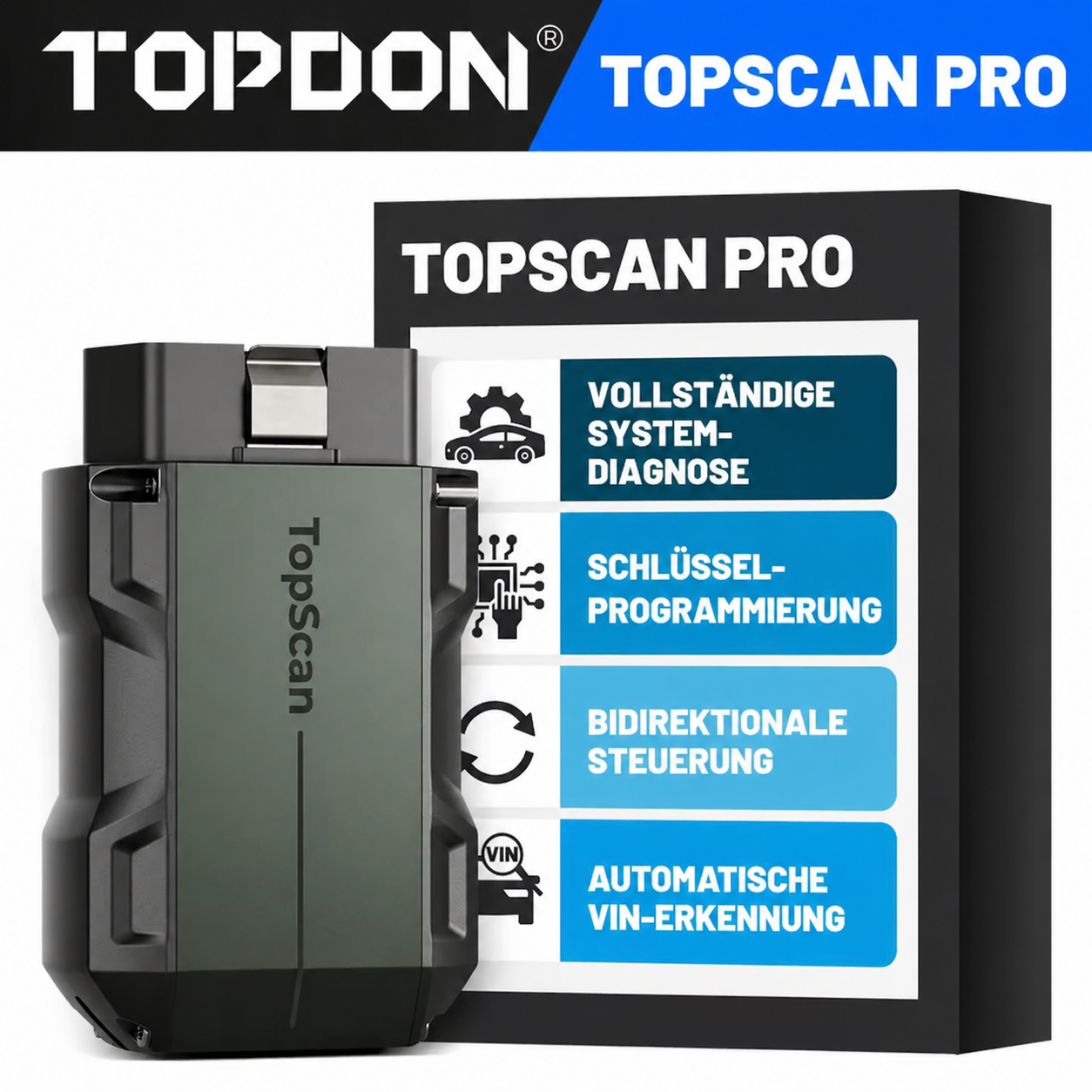 TOPDON TopScan Master – OBD2 Bluetooth-Scanner | Vollsystem, CAN-FD, DoIP, über 30 Rücksetzungen